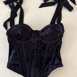 Garage Velvet Navy Blue Velvet Corset Top